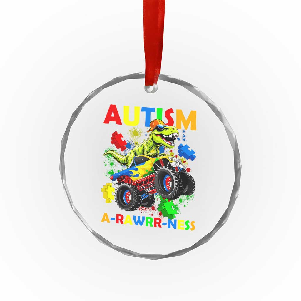 Funny Autism Awareness Dinosaur Crystal Glass Ornament Autism Arawrrness Monster Truck Puzzle Pieces