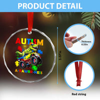 Funny Autism Awareness Dinosaur Crystal Glass Ornament Autism Arawrrness Monster Truck Puzzle Pieces