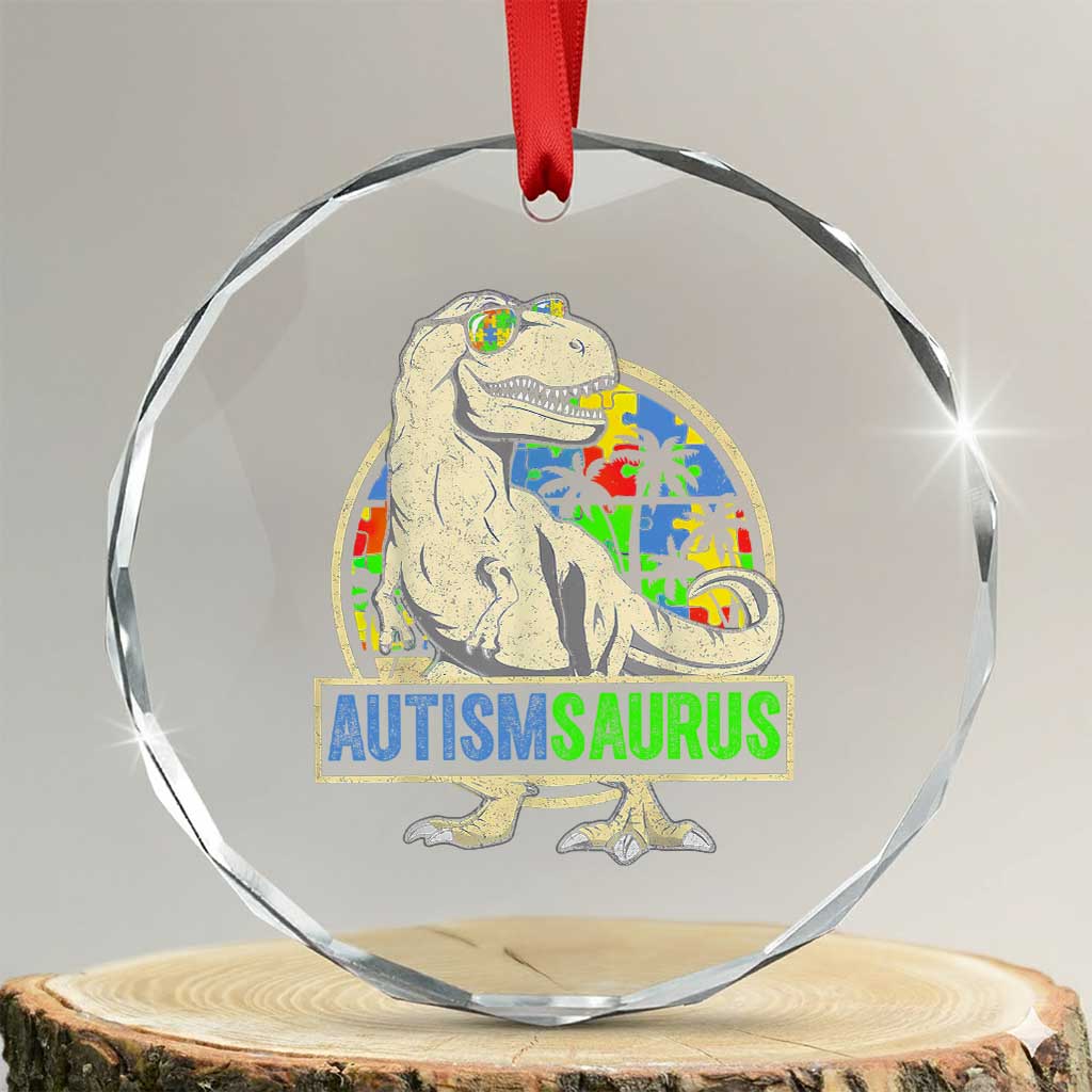 Funny Autism Awareness Dinosaur Crystal Glass Ornament Autismsaurus Puzzle Pieces
