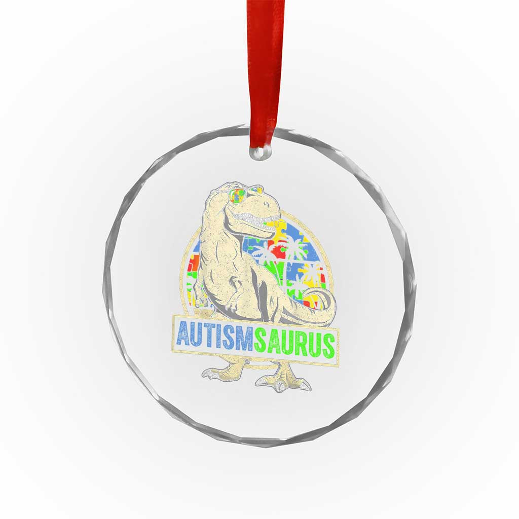Funny Autism Awareness Dinosaur Crystal Glass Ornament Autismsaurus Puzzle Pieces