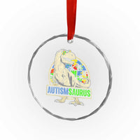 Funny Autism Awareness Dinosaur Crystal Glass Ornament Autismsaurus Puzzle Pieces