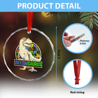 Funny Autism Awareness Dinosaur Crystal Glass Ornament Autismsaurus Puzzle Pieces