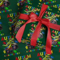 Funny Autism Awareness Dinosaur Wrapping Paper Roll Autism Arawrrness Monster Truck Puzzle Pieces