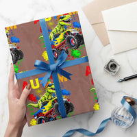 Funny Autism Awareness Dinosaur Wrapping Paper Roll Autism Arawrrness Monster Truck Puzzle Pieces