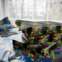 Funny Autism Awareness Dinosaur Wrapping Paper Roll Autism Arawrrness Monster Truck Puzzle Pieces