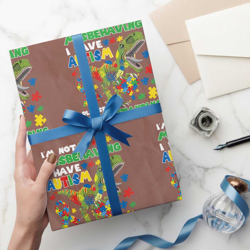 Funny Autism Awareness Dinosaur Wrapping Paper Roll I'm Not Misbehaving I Have Autism Please Be Understanding