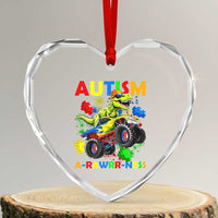 Funny Autism Awareness Dinosaur Heart Crystal Glass Ornament Autism Arawrrness Monster Truck Puzzle Pieces