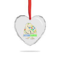Funny Autism Awareness Dinosaur Heart Crystal Glass Ornament Autismsaurus Puzzle Pieces