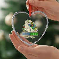 Funny Autism Awareness Dinosaur Heart Crystal Glass Ornament Autismsaurus Puzzle Pieces