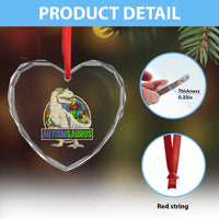Funny Autism Awareness Dinosaur Heart Crystal Glass Ornament Autismsaurus Puzzle Pieces