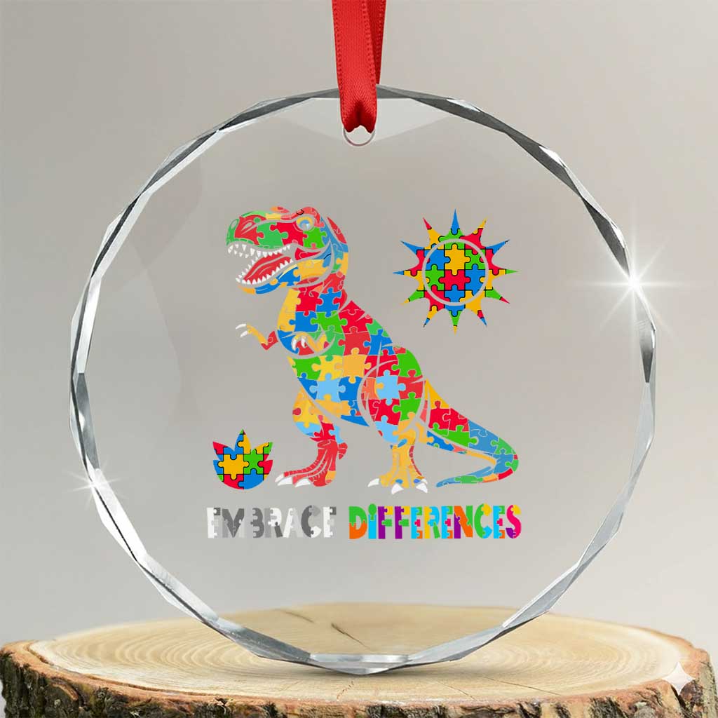 Funny Autism Awareness Embrace Differences Crystal Glass Ornament Puzzle Dinosaur