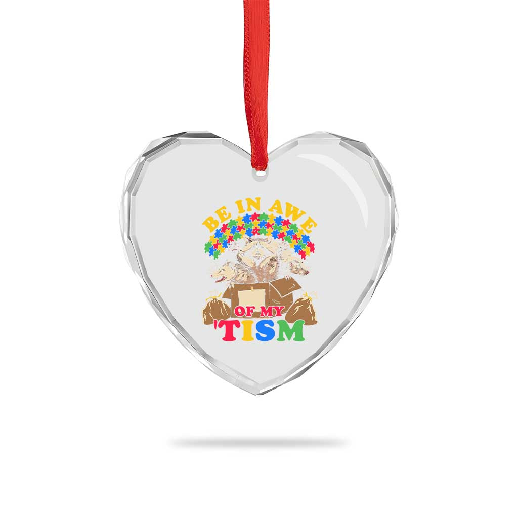 Funny Autism Awareness Heart Crystal Glass Ornament Be In Awe Of My 'Tism Autistic Raccoon Opossum Skunk