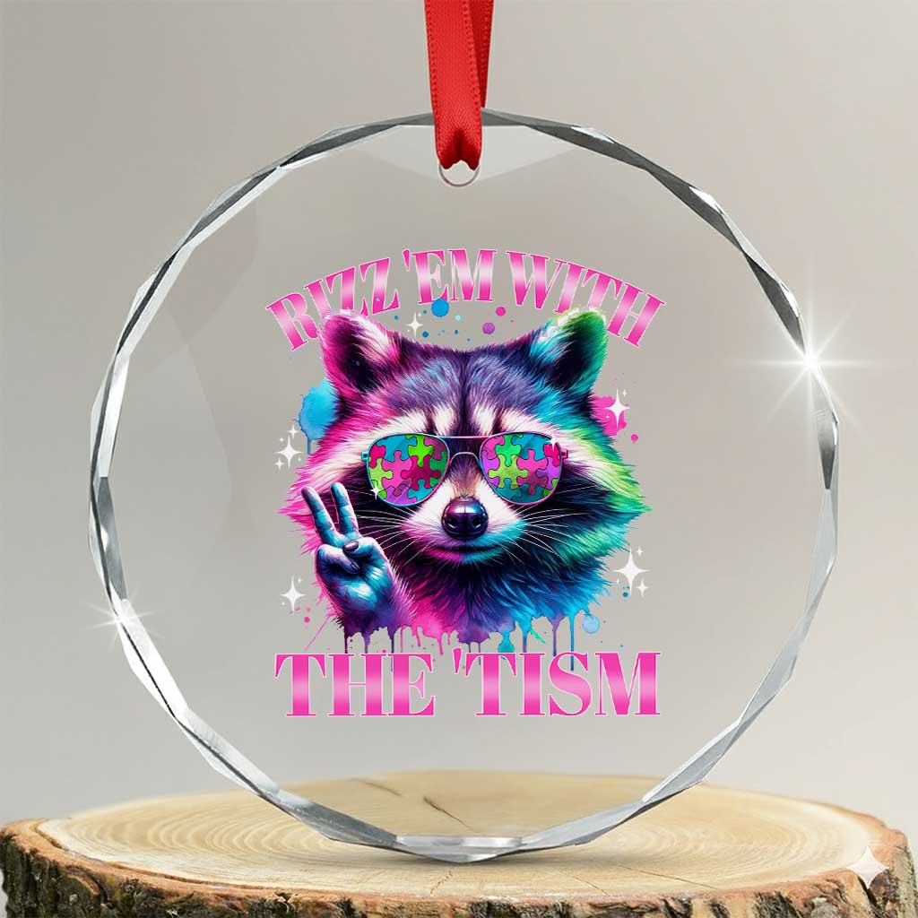Funny Autism Awareness Racoon Crystal Glass Ornament Rizz Em With The Tism Meme Autistic