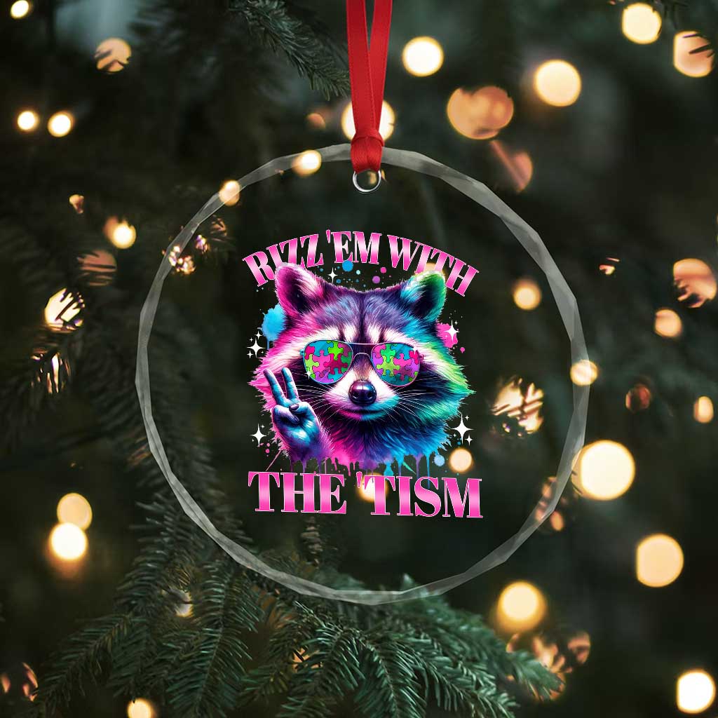 Funny Autism Awareness Racoon Crystal Glass Ornament Rizz Em With The Tism Meme Autistic