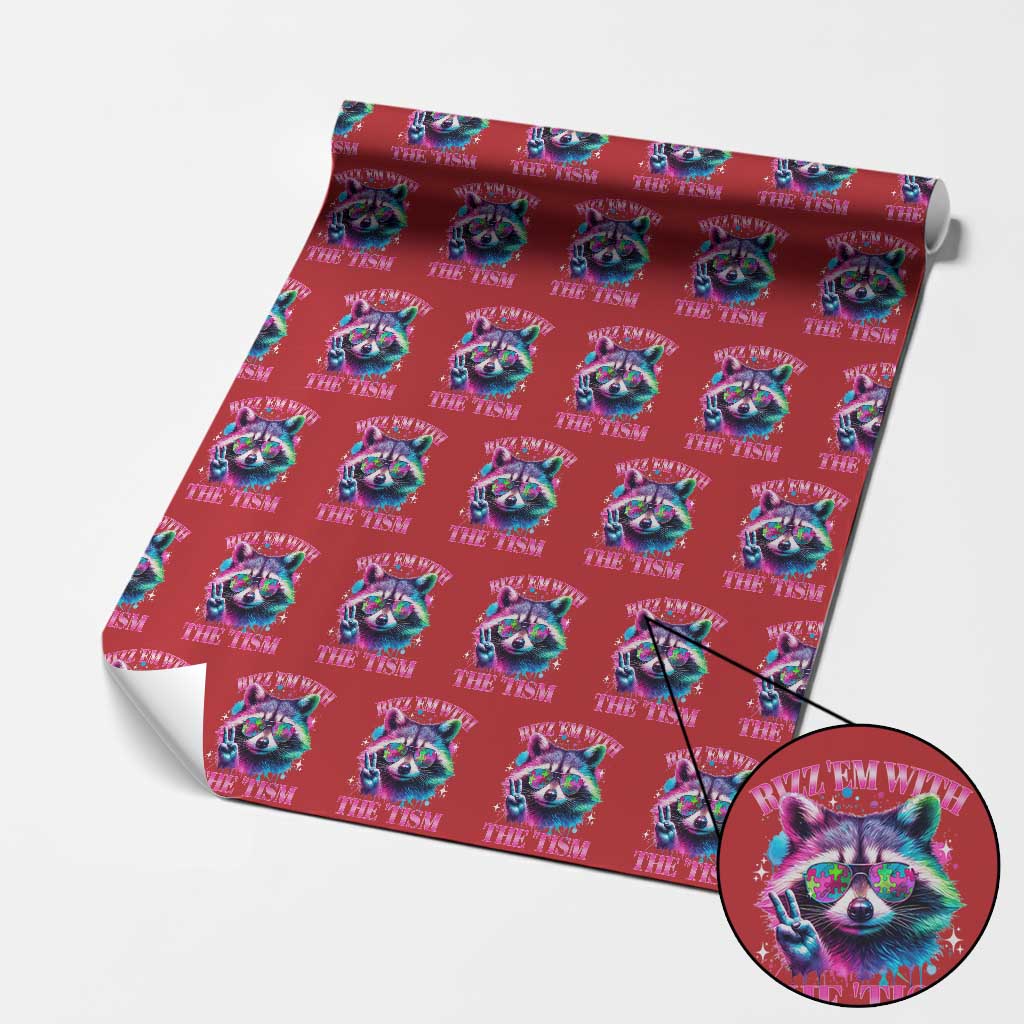 Funny Autism Awareness Racoon Wrapping Paper Roll Rizz Em With The Tism Meme Autistic