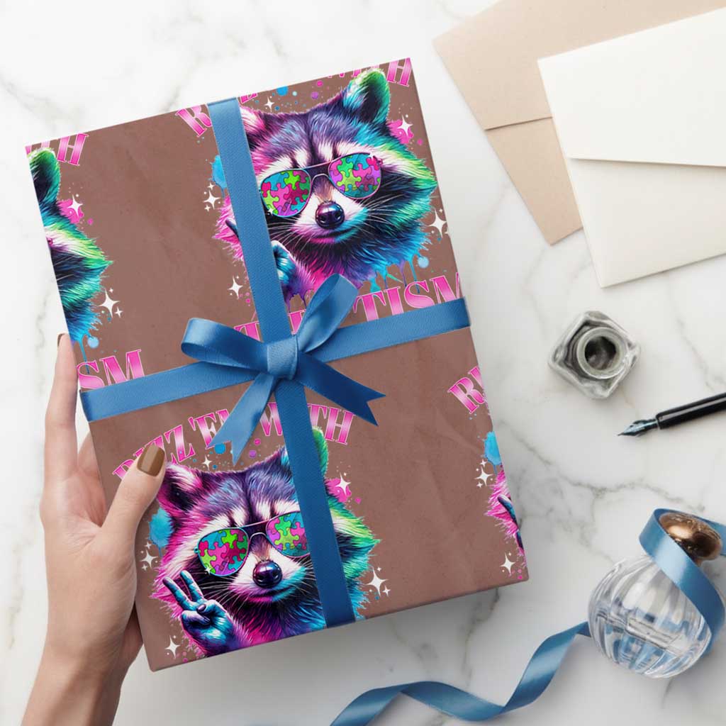 Funny Autism Awareness Racoon Wrapping Paper Roll Rizz Em With The Tism Meme Autistic