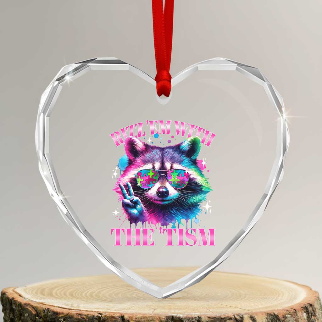 Funny Autism Awareness Racoon Heart Crystal Glass Ornament Rizz Em With The Tism Meme Autistic