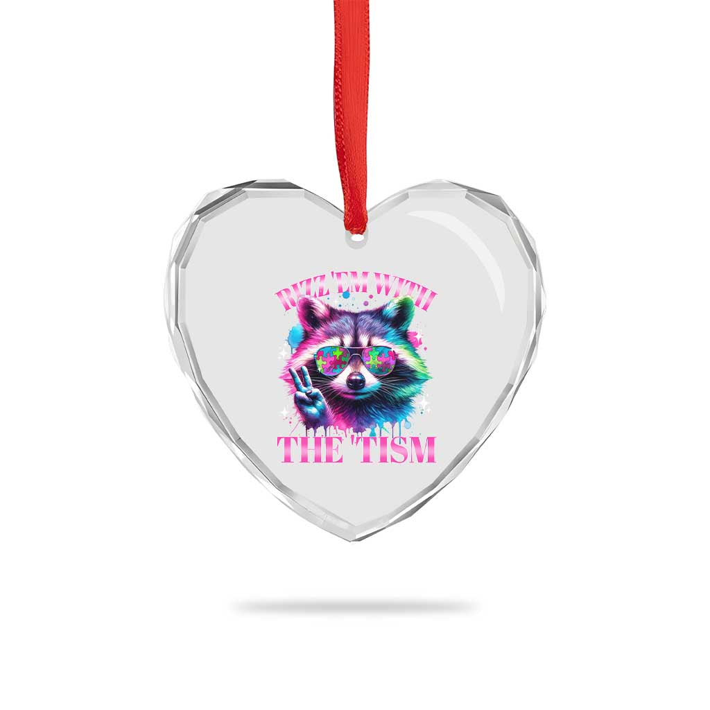 Funny Autism Awareness Racoon Heart Crystal Glass Ornament Rizz Em With The Tism Meme Autistic