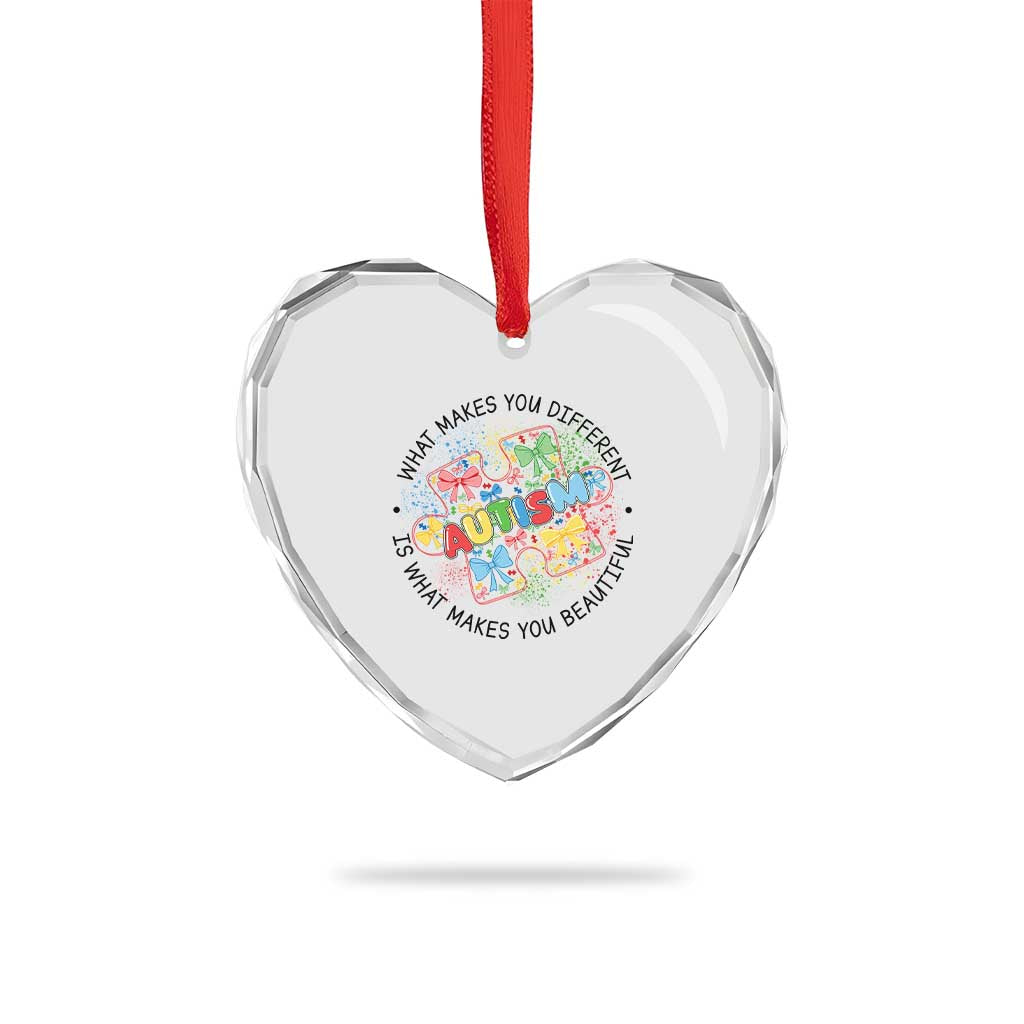 Funny Autism Awareness What Makes You Different Is What Makes You Beautiful Heart Crystal Glass Ornament Coquette Puzzle