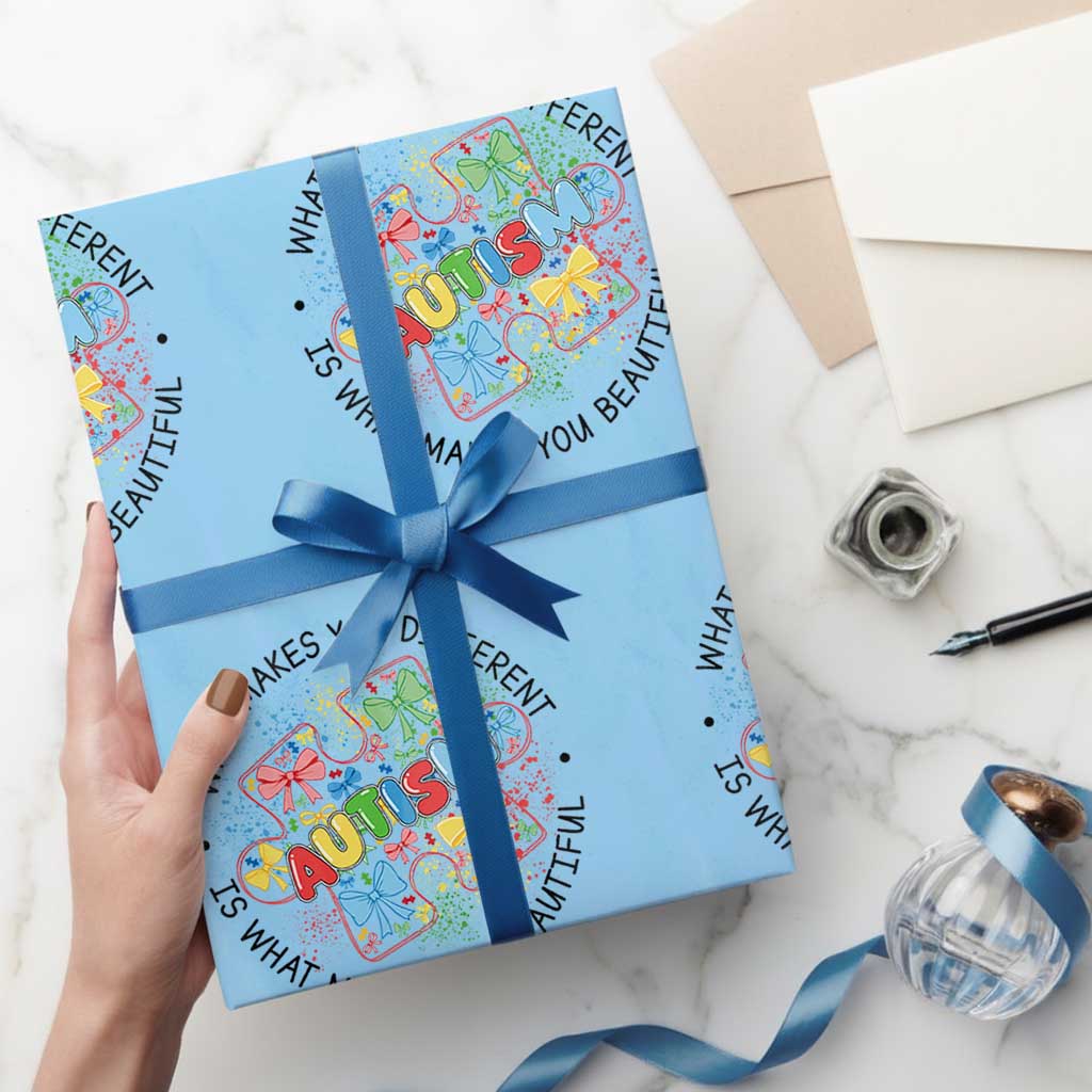 Funny Autism Awareness What Makes You Different Is What Makes You Beautiful Wrapping Paper Roll Coquette Puzzle
