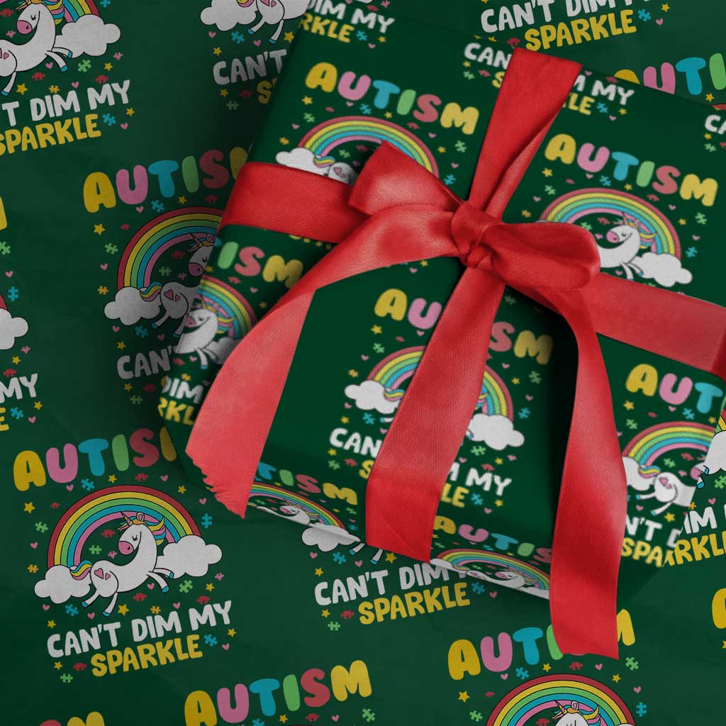 Funny Autism Can't Dim My Sparkle Wrapping Paper Roll Autism Awareness Unicorn Rainbow