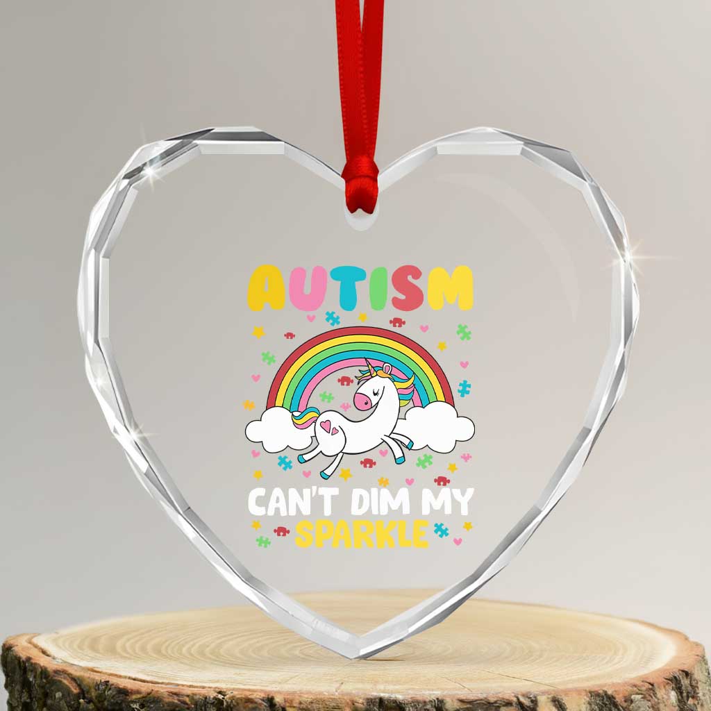Funny Autism Can't Dim My Sparkle Heart Crystal Glass Ornament Autism Awareness Unicorn Rainbow