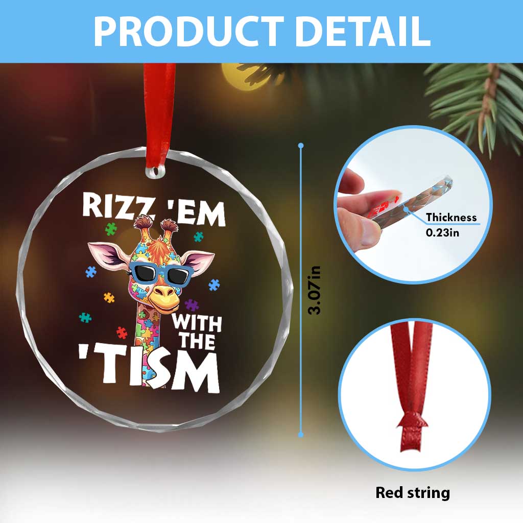 Funny Autism Giraffe Crystal Glass Ornament Rizz Em With The Tism - Wonder Print Shop