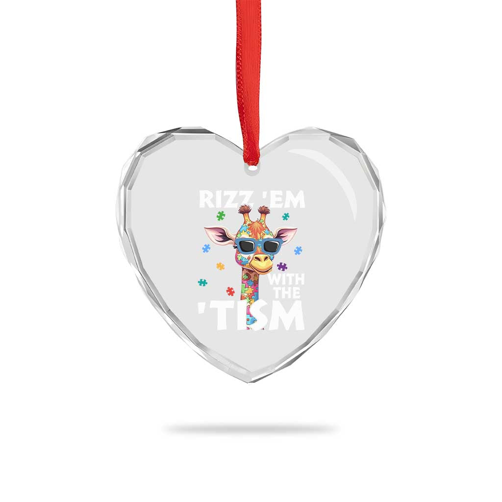 Funny Autism Giraffe Heart Crystal Glass Ornament Rizz Em With The Tism - Wonder Print Shop