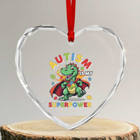 Funny Autism Is My Superpower Heart Crystal Glass Ornament Autism Awareness Autistic Dinosaur