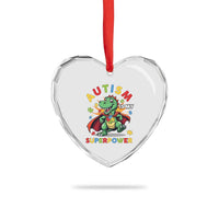 Funny Autism Is My Superpower Heart Crystal Glass Ornament Autism Awareness Autistic Dinosaur