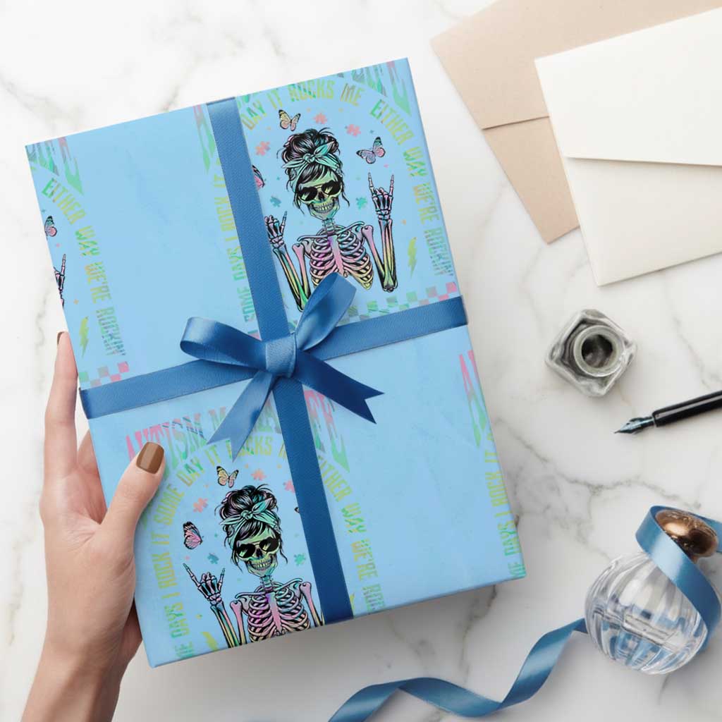 Funny Autism Mama Life Wrapping Paper Roll Some Days I Rock It Some Days It Rock Me Autism Awareness Skeleton