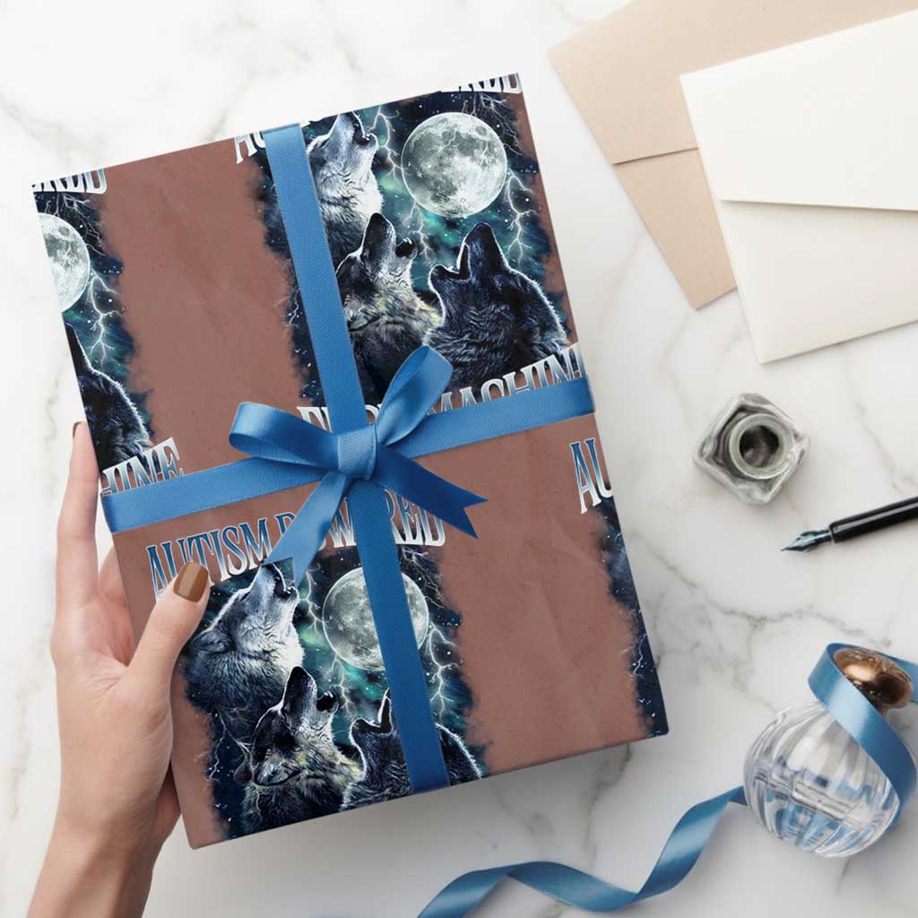 Funny Autism Powered Fuck Machine Wrapping Paper Roll Autism Quote Alpha Wolf
