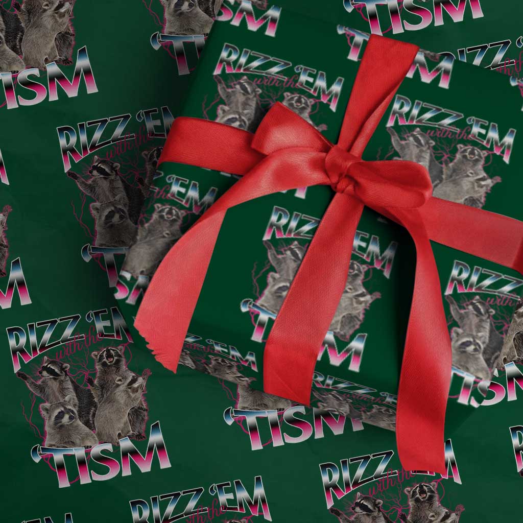 Funny Autism Raccoon Meme Wrapping Paper Roll Rizz Em With The Tism Autistic Raccoons