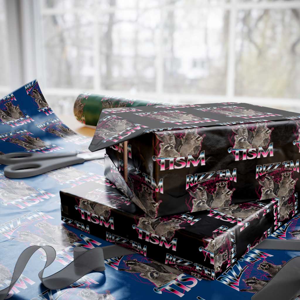 Funny Autism Raccoon Meme Wrapping Paper Roll Rizz Em With The Tism Autistic Raccoons