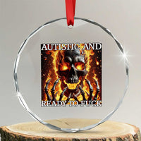Funny Autistic Fire Skeleton Crystal Glass Ornament Autism Humor Joke