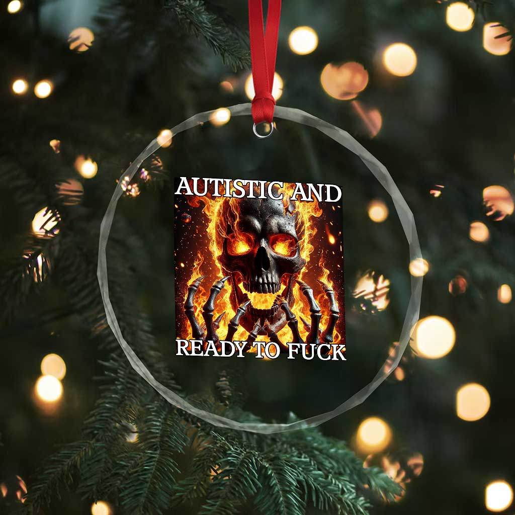 Funny Autistic Fire Skeleton Crystal Glass Ornament Autism Humor Joke