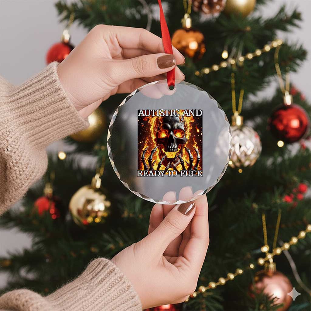 Funny Autistic Fire Skeleton Crystal Glass Ornament Autism Humor Joke