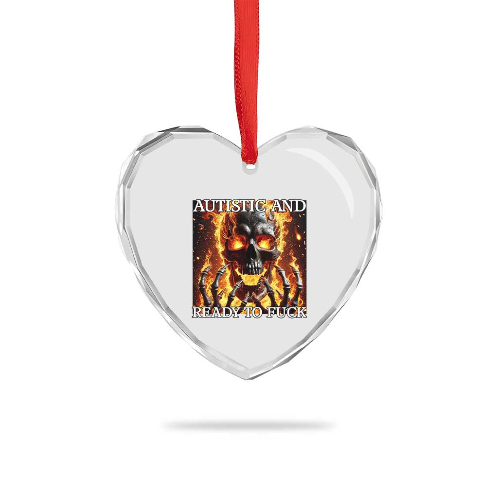 Funny Autistic Fire Skeleton Heart Crystal Glass Ornament Autism Humor Joke