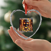 Funny Autistic Fire Skeleton Heart Crystal Glass Ornament Autism Humor Joke