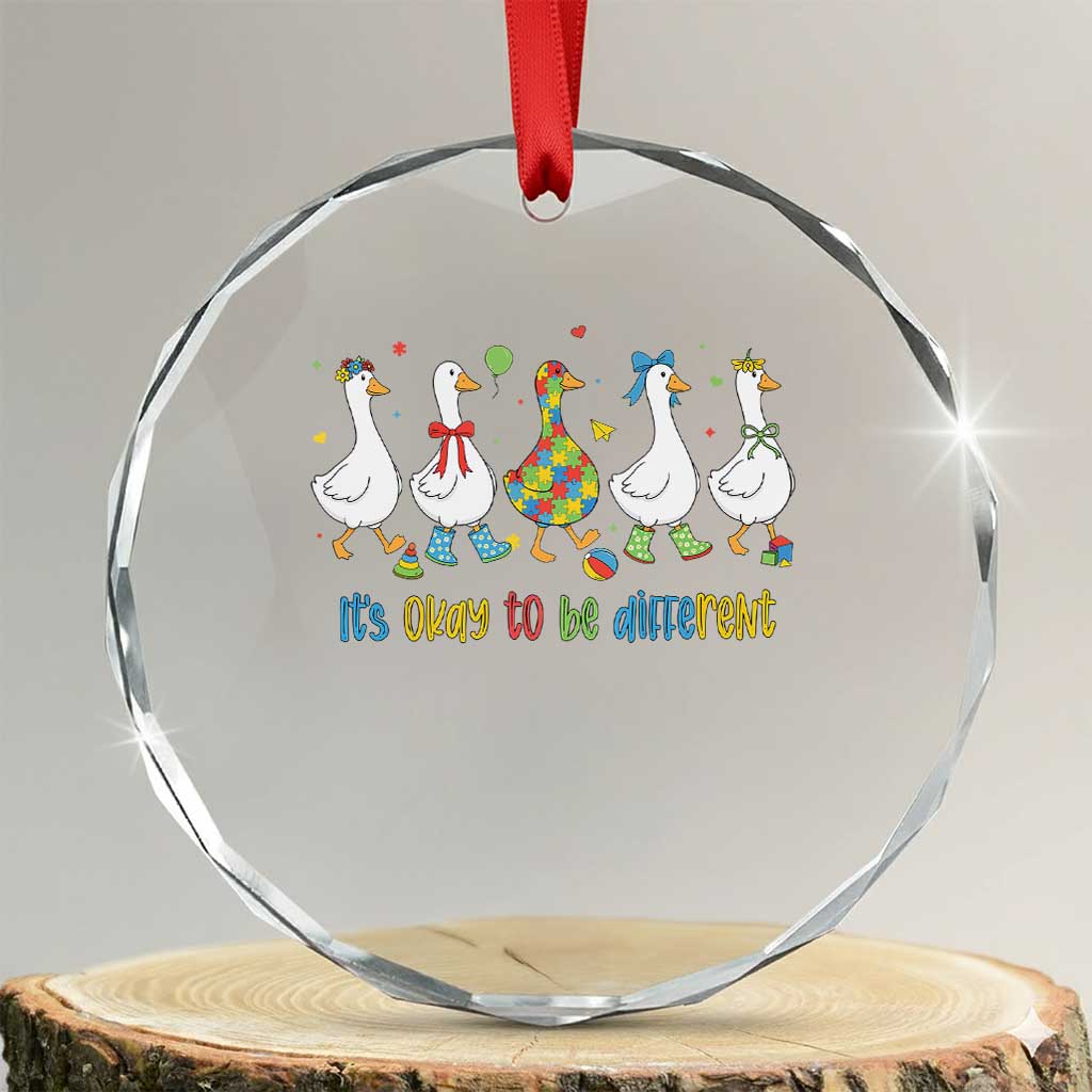 Funny Autistic Goose Crystal Glass Ornament It Is Okay To Be Different Autism Awareness