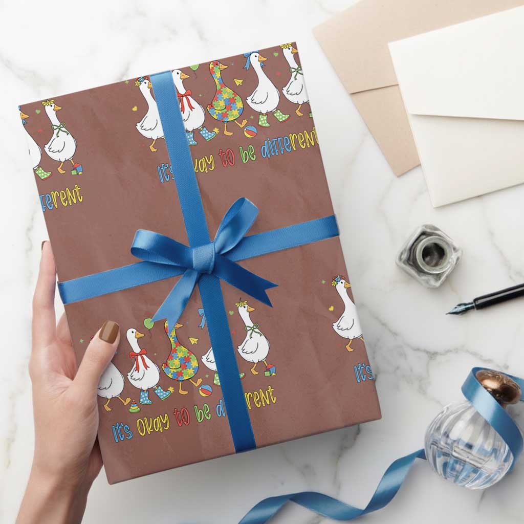 Funny Autistic Goose Wrapping Paper Roll It Is Okay To Be Different Autism Awareness