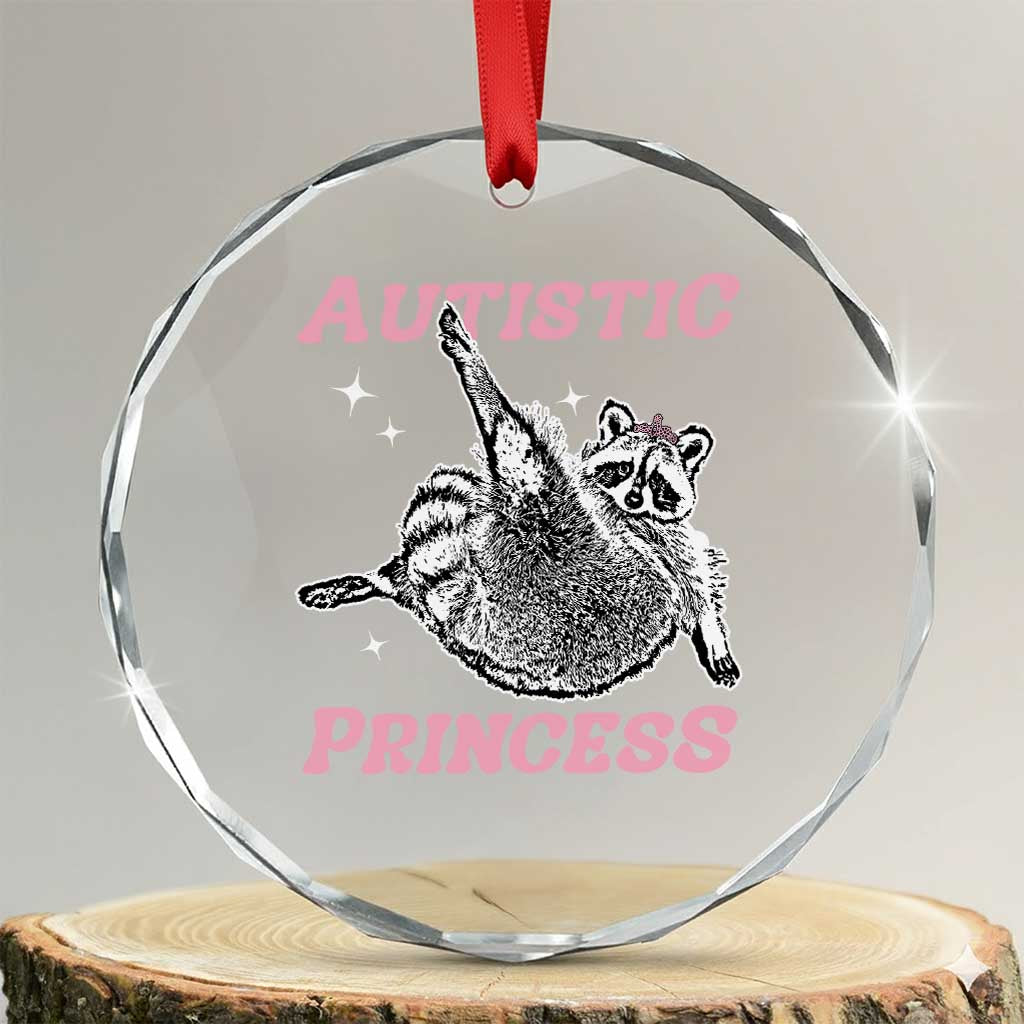 Funny Autistic Princess Crystal Glass Ornament Autism Awareness Raccoon