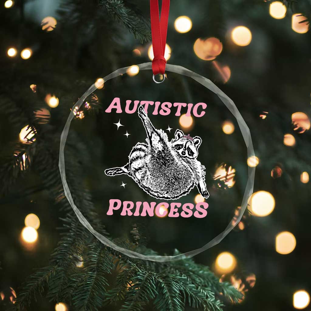 Funny Autistic Princess Crystal Glass Ornament Autism Awareness Raccoon