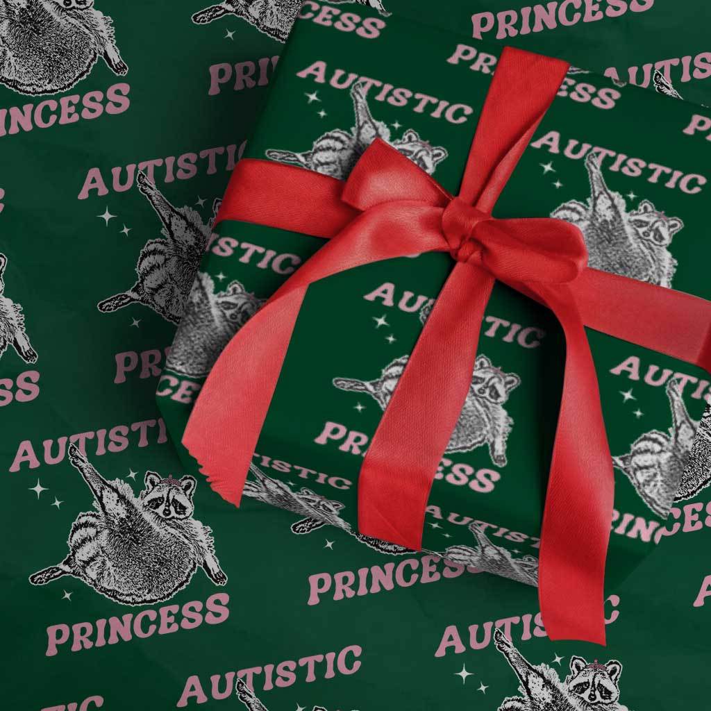 Funny Autistic Princess Wrapping Paper Roll Autism Awareness Raccoon