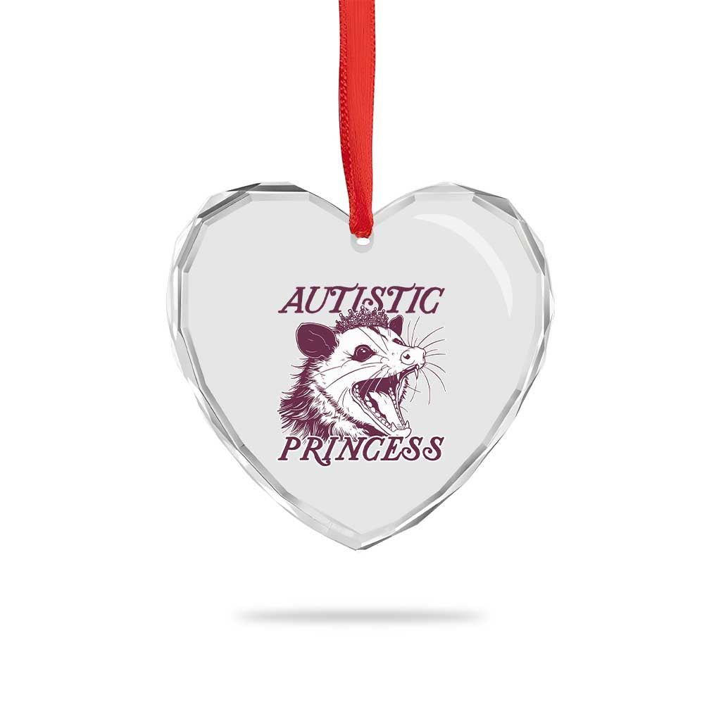 Funny Autistic Princess Heart Crystal Glass Ornament Autism Awareness Opposum