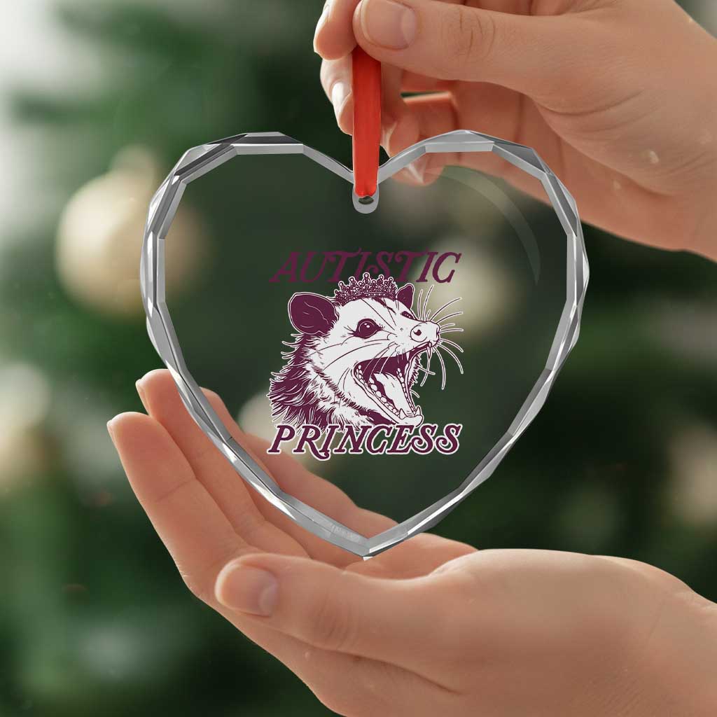 Funny Autistic Princess Heart Crystal Glass Ornament Autism Awareness Opposum