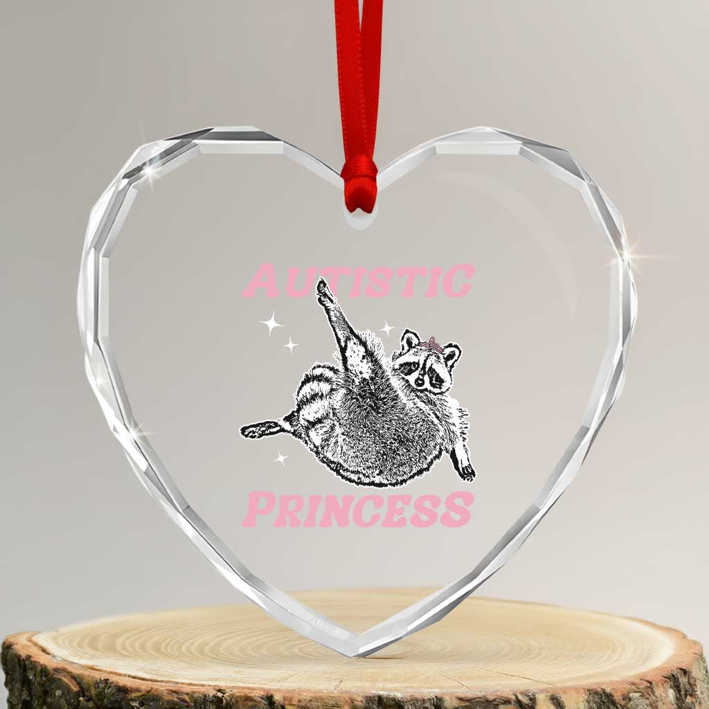 Funny Autistic Princess Heart Crystal Glass Ornament Autism Awareness Raccoon