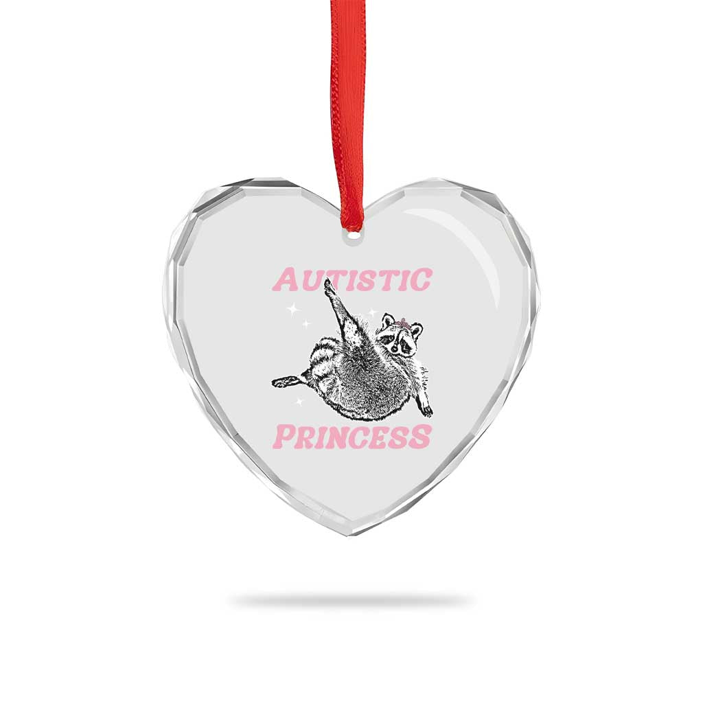 Funny Autistic Princess Heart Crystal Glass Ornament Autism Awareness Raccoon