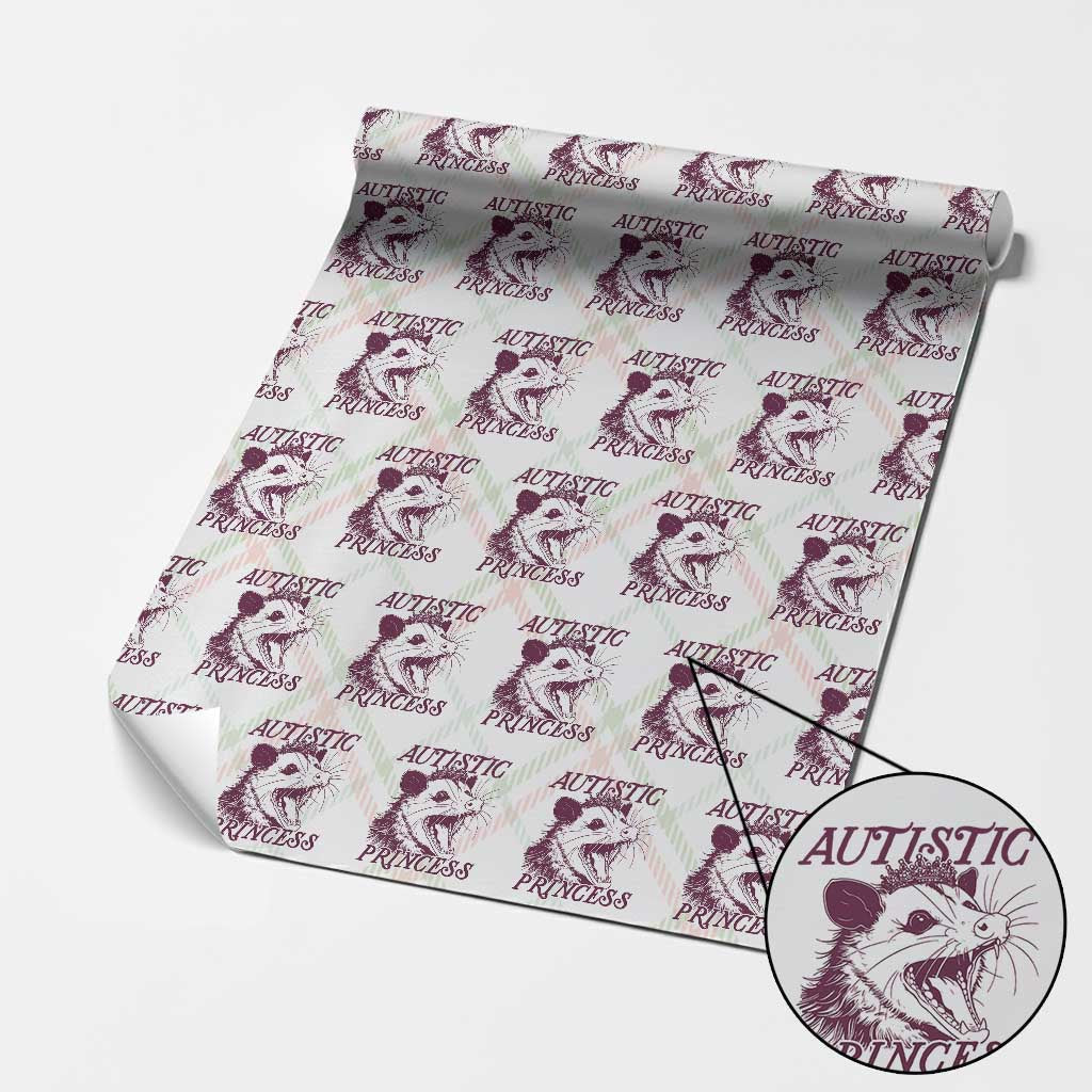 Funny Autistic Princess Wrapping Paper Roll Autism Awareness Opposum