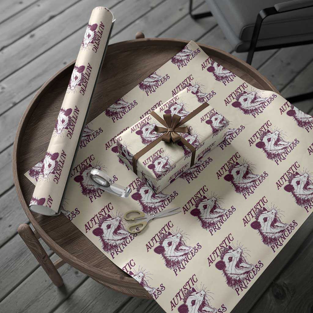Funny Autistic Princess Wrapping Paper Roll Autism Awareness Opposum